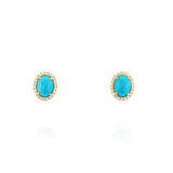 18K Yellow Gold Turquoises Halo Earrings