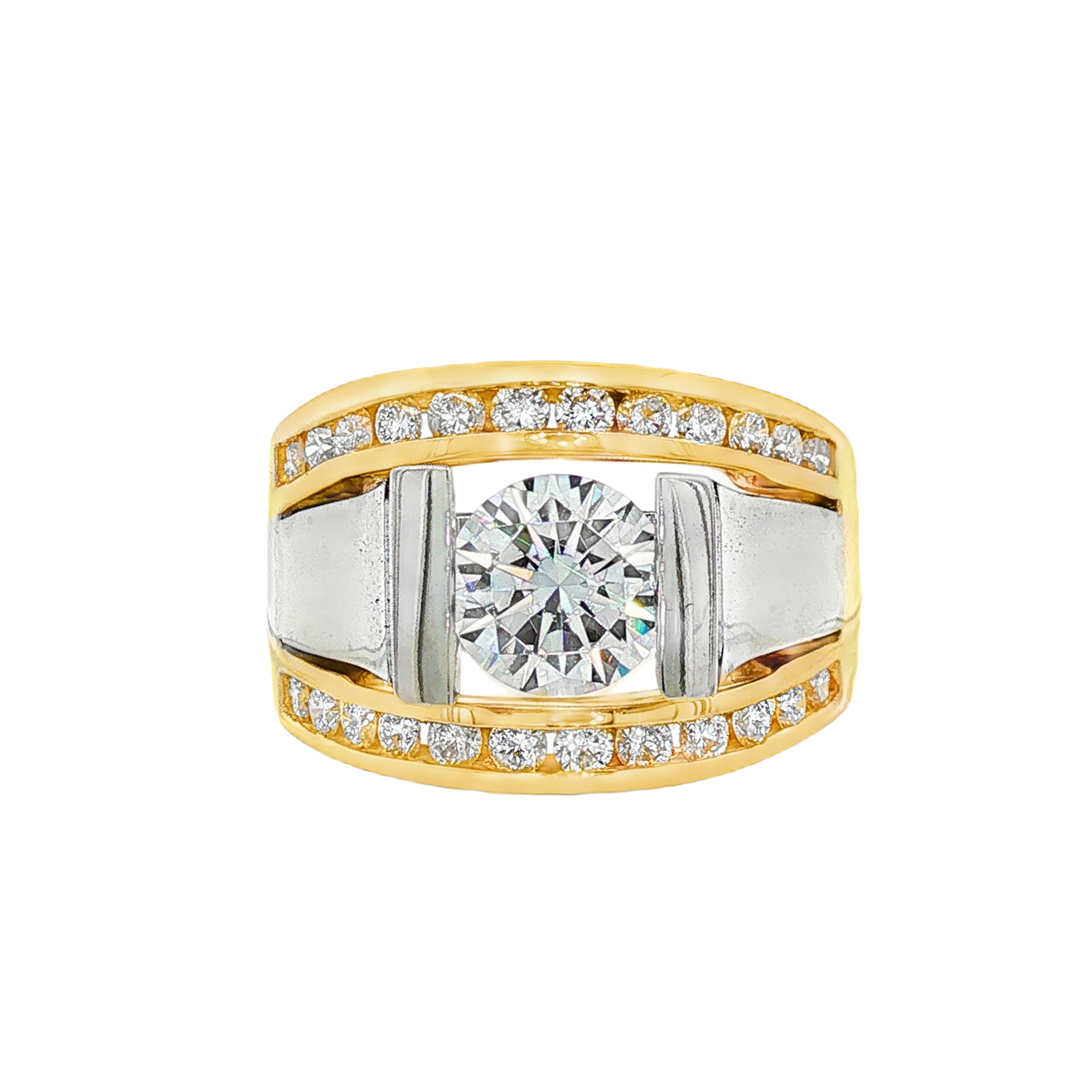14K White And Yellow Gold Contemporary Round Diamond Engagement Ring