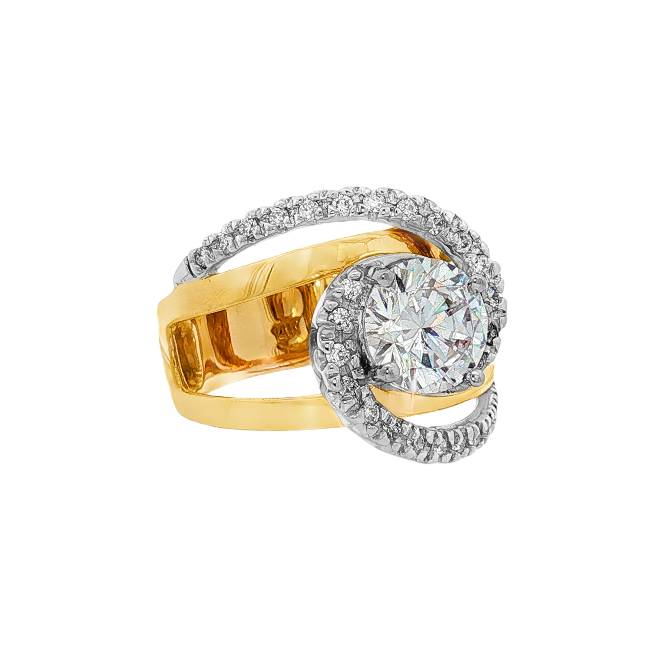 14K White And Yellow Gold Contemporary Round Diamond Engagement Ring