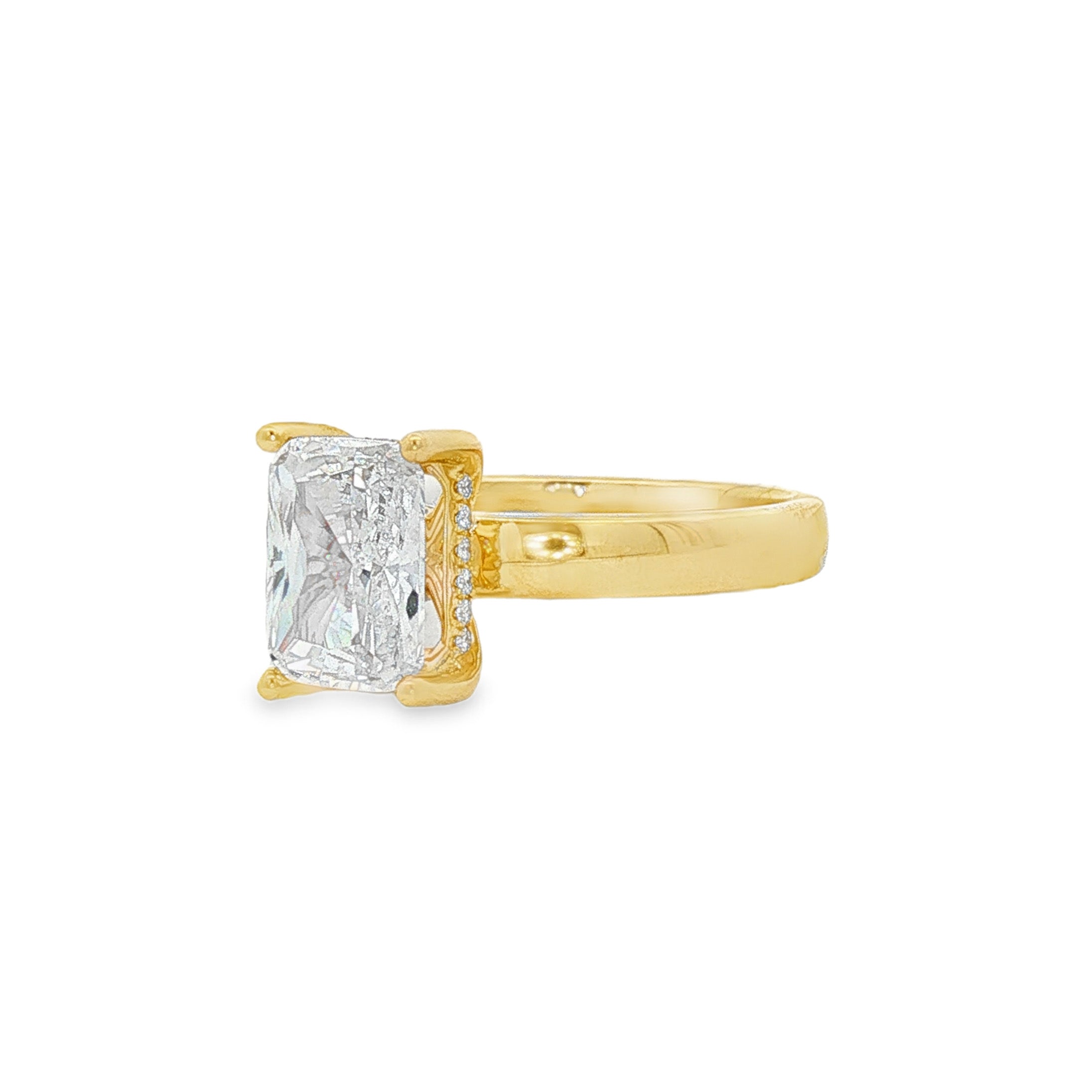14K Yellow Gold Hidden Halo Radiant Diamond Engagement Ring