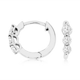 14K White Gold 10Mm Round Huggie Natural Diamonds Hoop Earrings