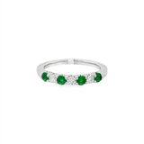 14K White Gold Round Emerald And Diamond Band