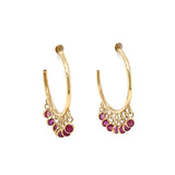 14K Yellow Gold Ruby Droplets Hoop Earrings