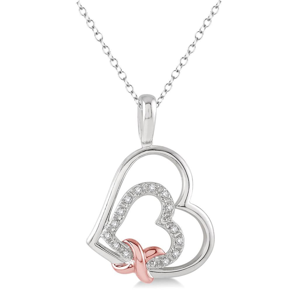 Sterling Silver Rose Plate Double Heart Pendant Necklace