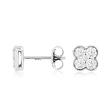 14K White Gold Natural Diamond Clover Button Earrings