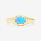 18K Yellow Gold Overlay 'She's A Boss' Simulated Opal Signet Ring