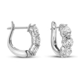 18K White Gold Oval Huggie Natural Diamonds Hoop Earrings
