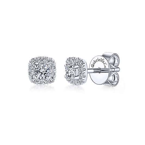 14k white gold halo stud earrings.