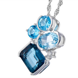 14K White Gold Blue Topaz And Diamond Cluster Pendant