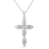 Sterling Silver Natural Diamonds Cross Pendant Necklace