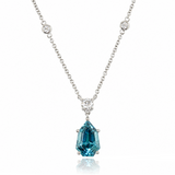 18K White Gold Blue Zircon Station Necklace