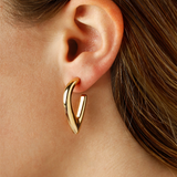 14K Yellow Gold Puffed V Hoop Earrings