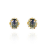 18K Yellow Gold Moonstone And Diamond Halo Earrings