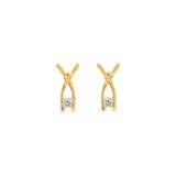 JT ESTATE 14K Yellow And White Gold Criss Cross Stud Natural Diamonds Earrings
