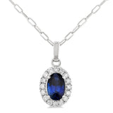 14K White Gold Sapphire Halo Pendant