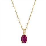 July Birthstone Pendant: 14K Yellow Gold Diamond And Oval July Drop Pendant Necklace