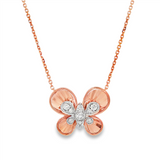 14K Rose And White Gold Natural Diamonds Fluted Butterfly Necklace