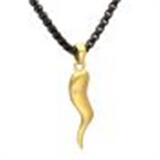 Matte 18K Yellow Gold IP Steel Italian Horn Pendant with Black IP Steel Rounded Box Chain