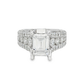 18K White Gold Wide Band Emerald Cut Diamond Engagement Ring