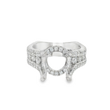 18K White Gold Wide Band Round Diamond Engagement Ring