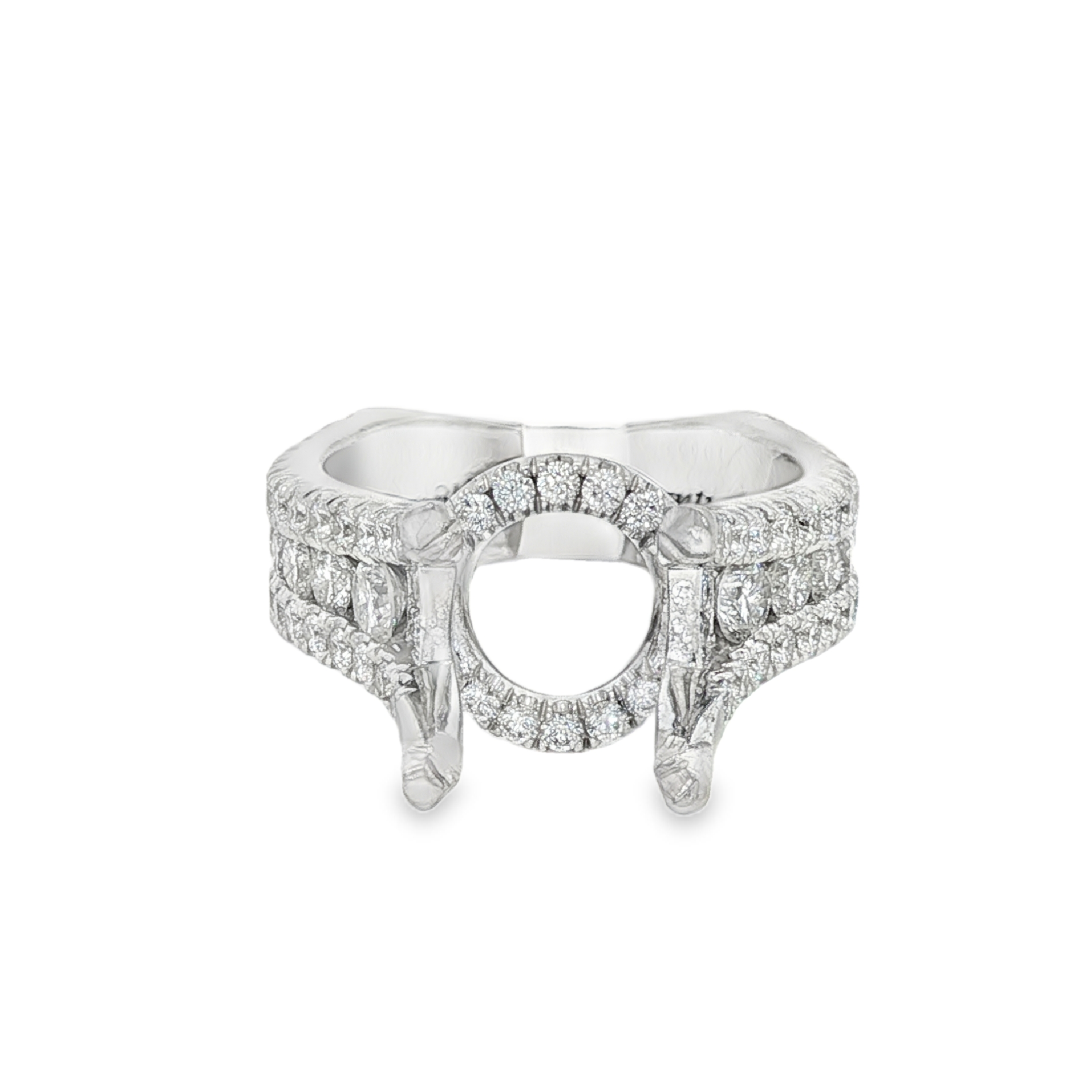 18K White Gold Wide Band Round Diamond Engagement Ring