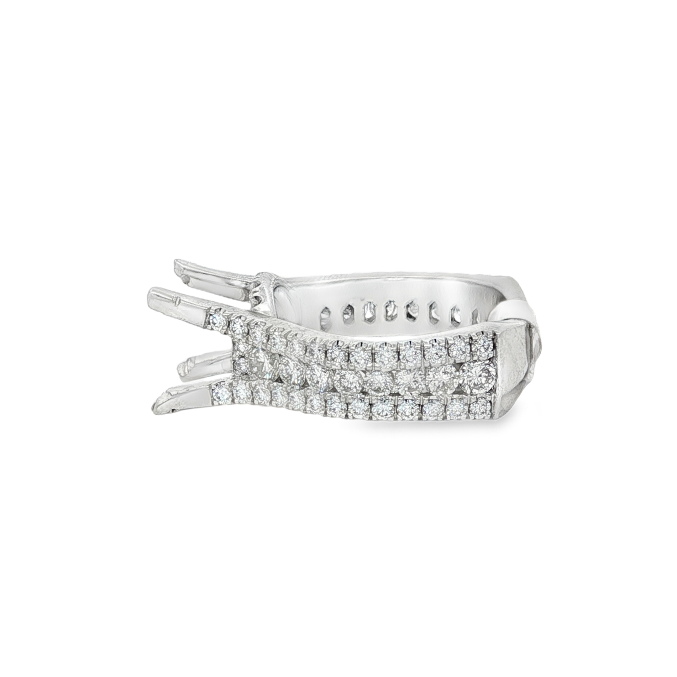 18K White Gold Wide Band Round Diamond Engagement Ring