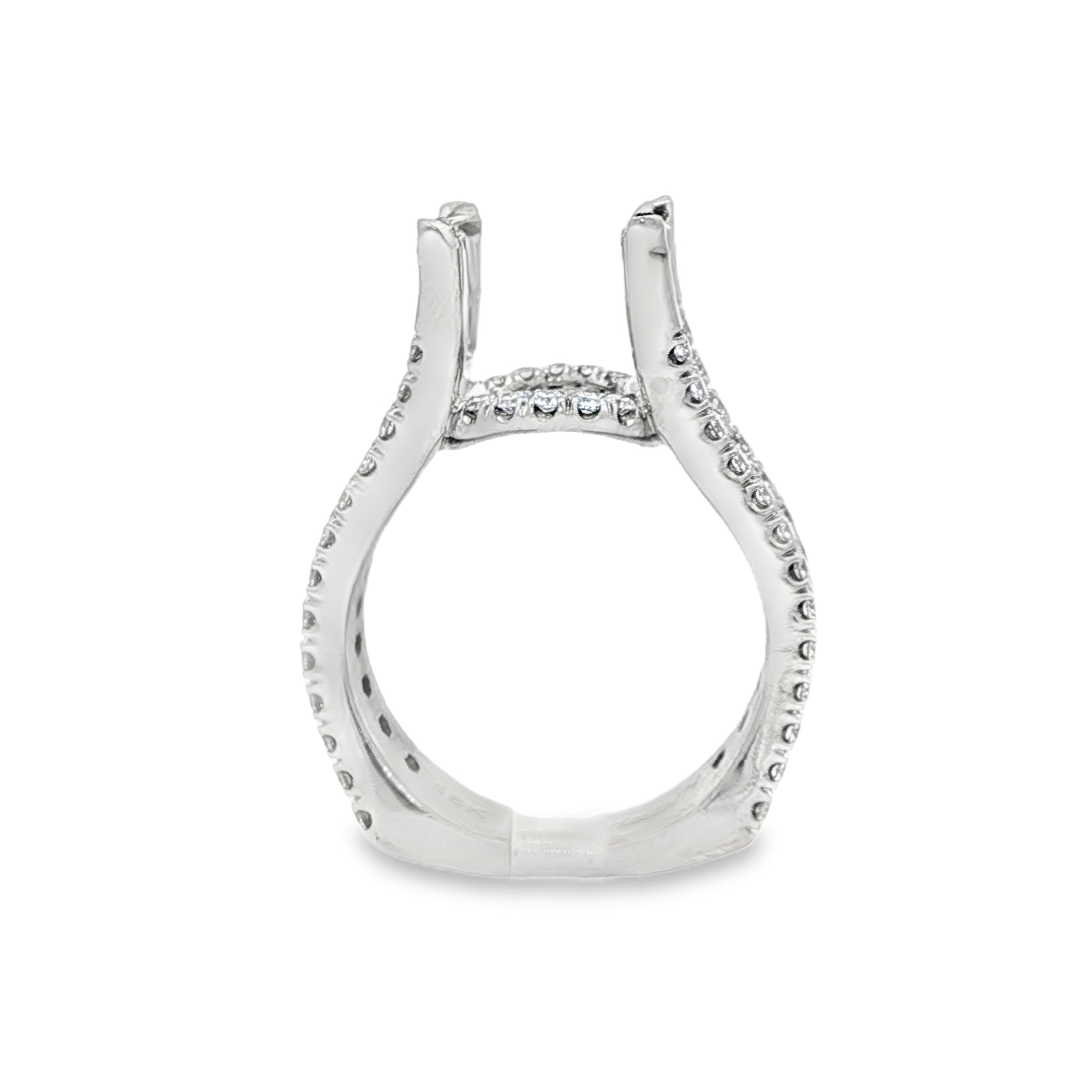 18K White Gold Wide Band Round Diamond Engagement Ring