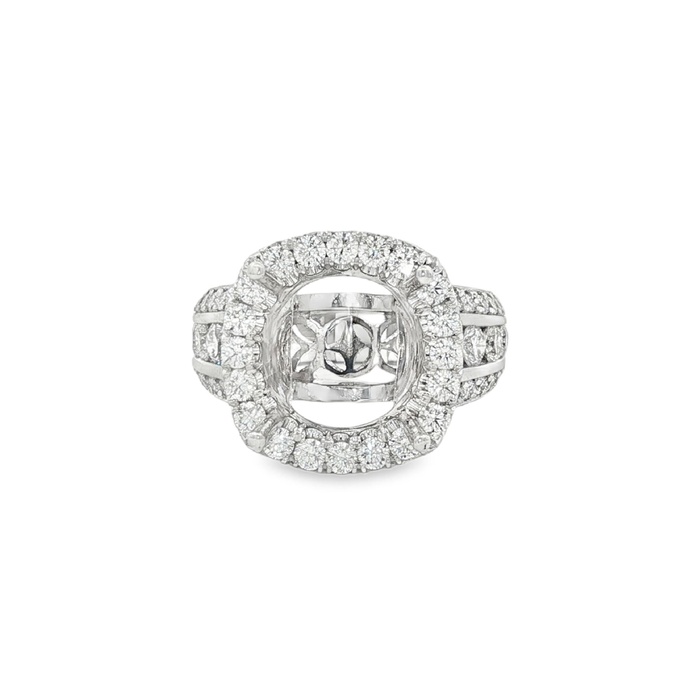 18K White Gold Halo Round Natural Diamonds Engagement Ring