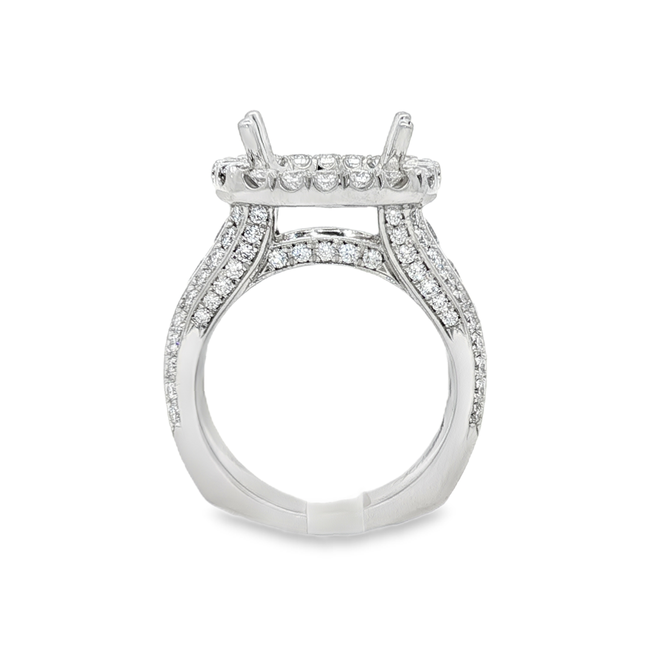 18K White Gold Halo Round Natural Diamonds Engagement Ring