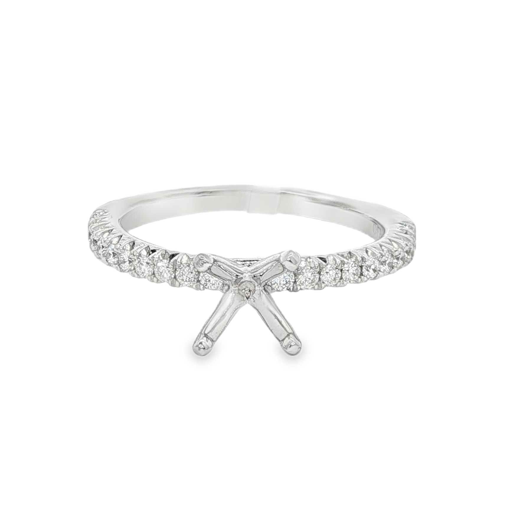 14K White Gold Classic Round Natural Diamonds Engagement Ring