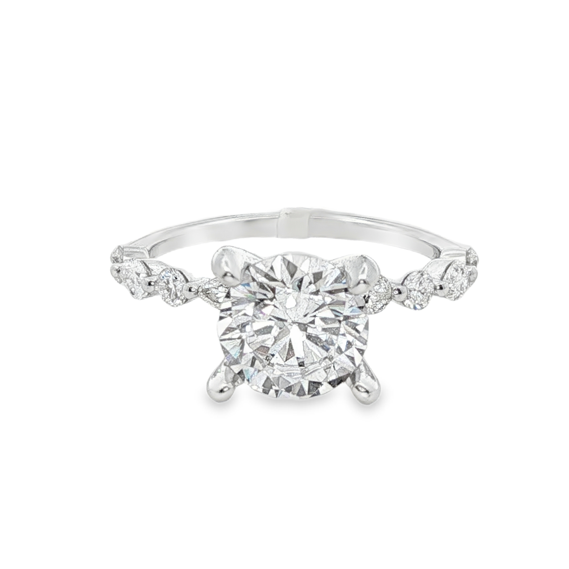 14K White Gold Classic Round Natural Diamonds Engagement Ring
