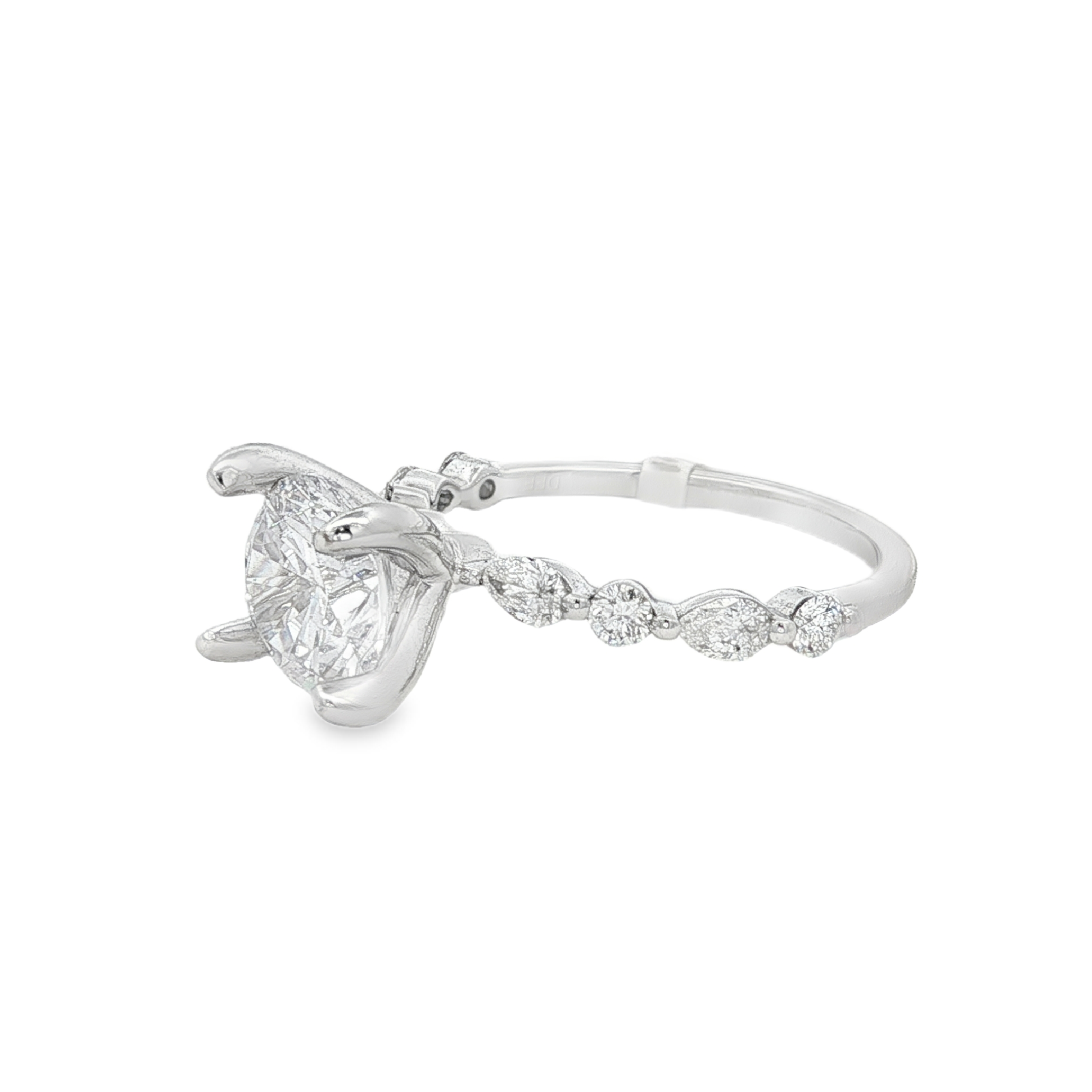 14K White Gold Classic Round Natural Diamonds Engagement Ring