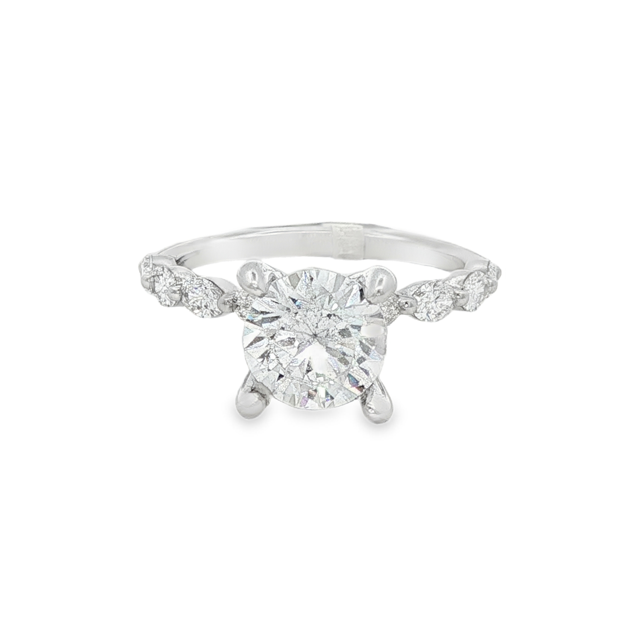 14K White Gold Modern Round Natural Diamonds Engagement Ring