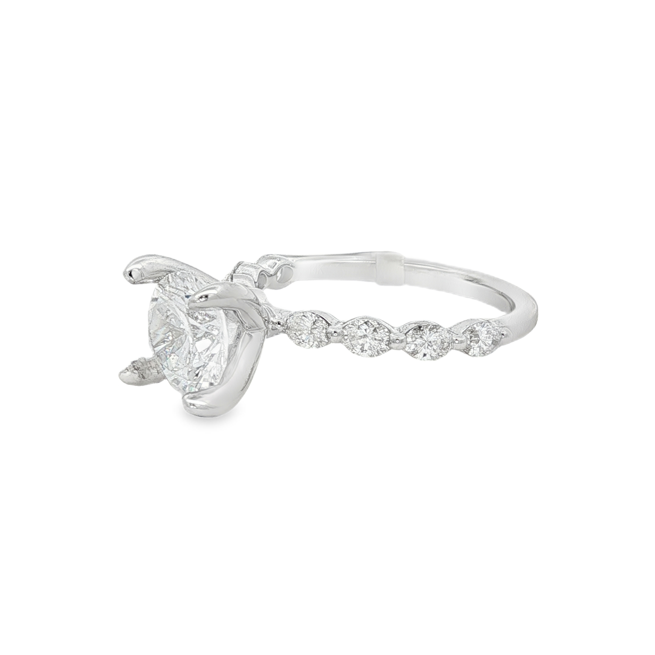 14K White Gold Modern Round Natural Diamonds Engagement Ring