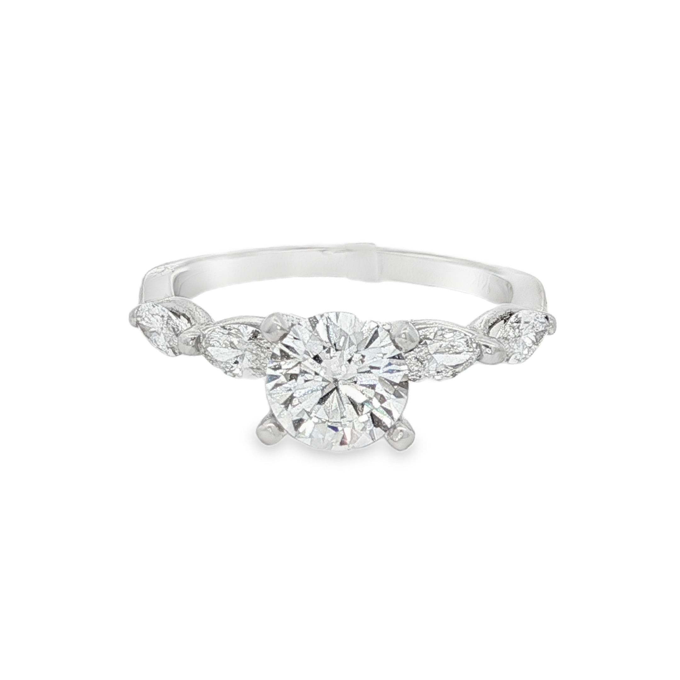 14K White Gold Modern Round Natural Diamonds Engagement Ring