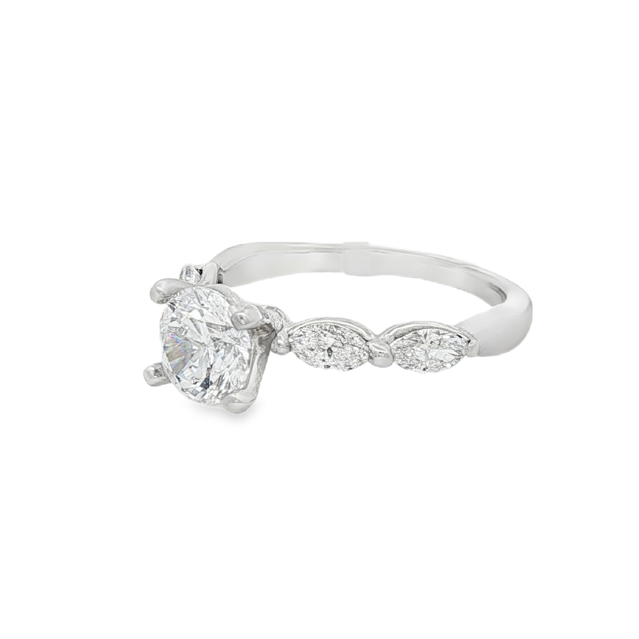 14K White Gold Modern Round Natural Diamonds Engagement Ring