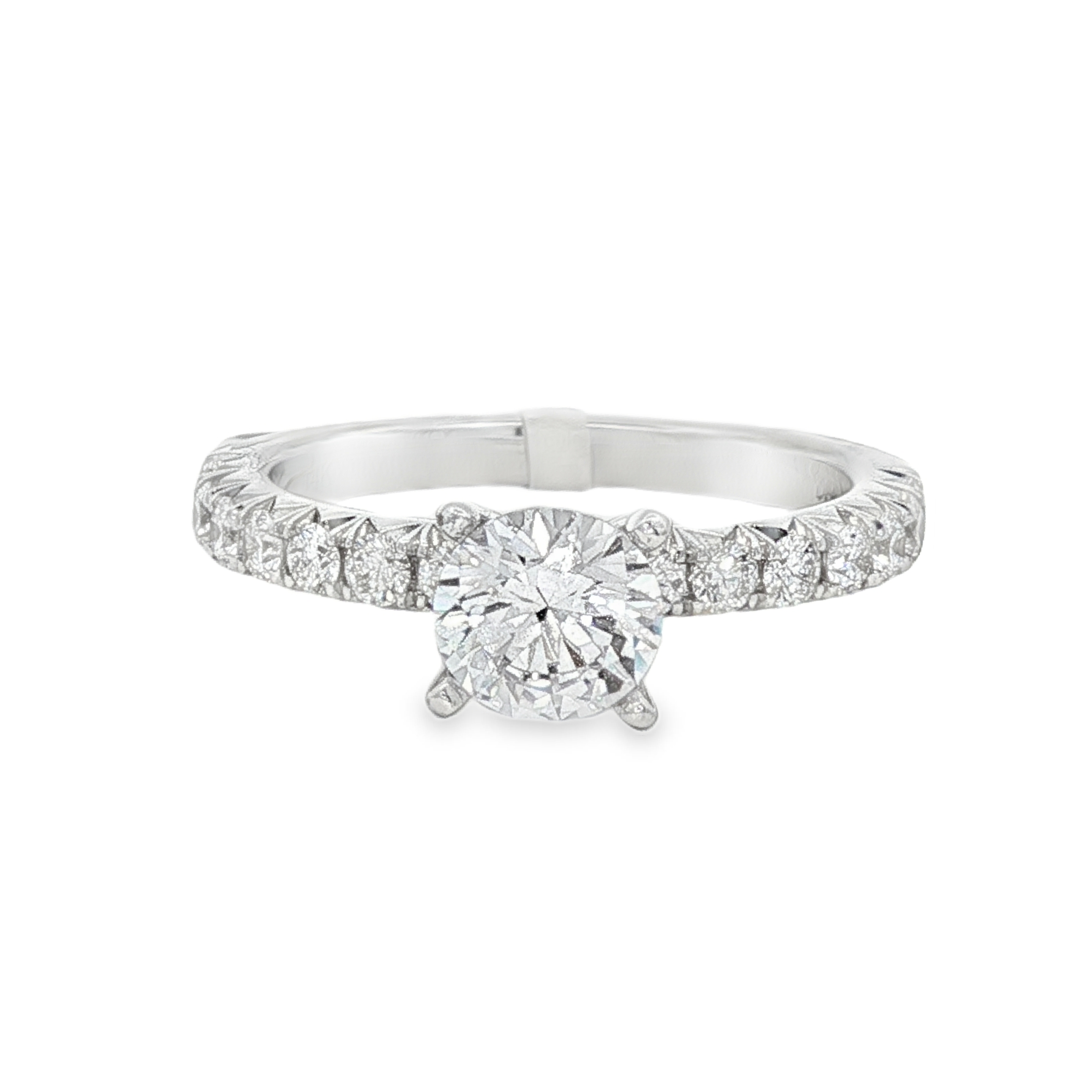 14K White Gold Classic Round Natural Diamonds Engagement Ring