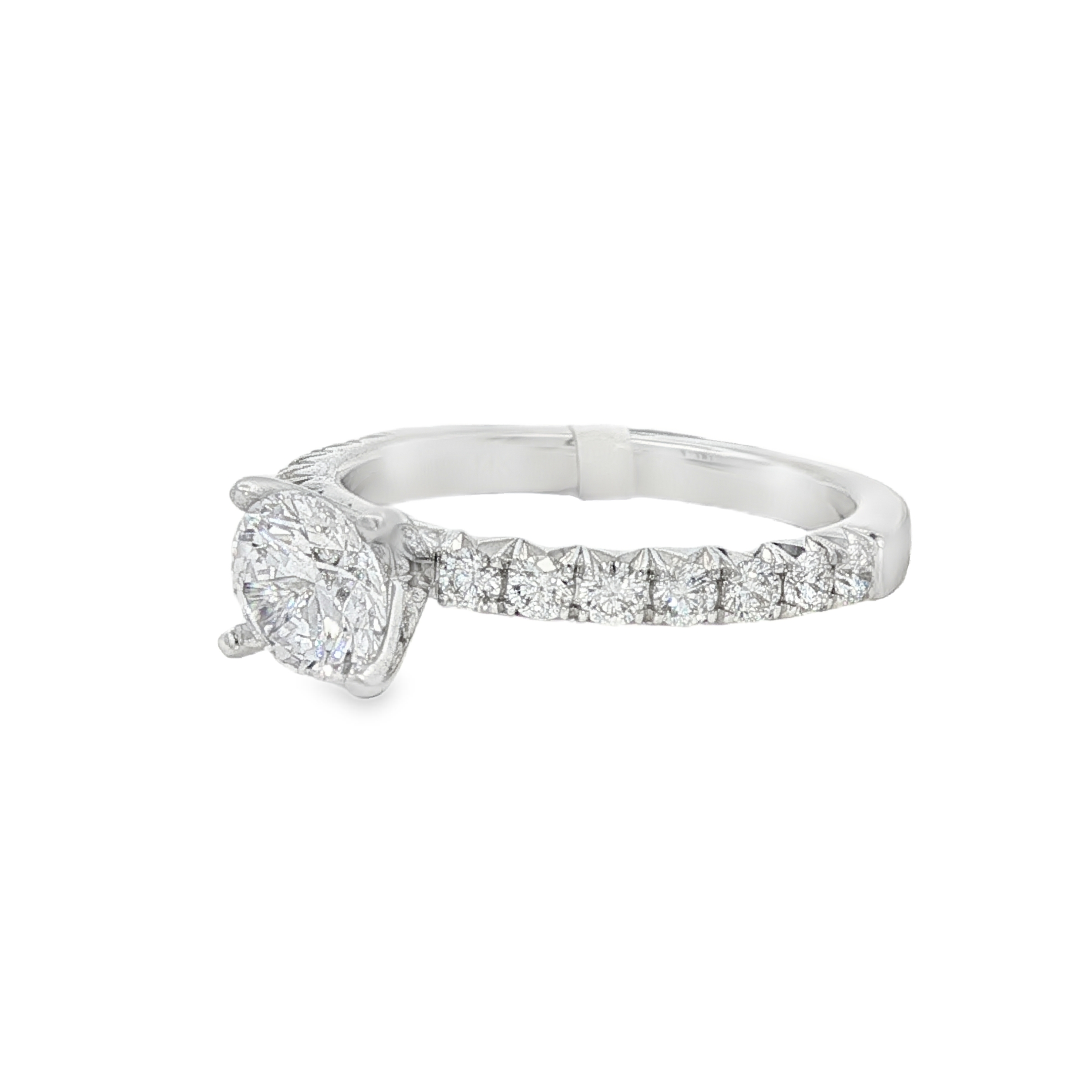 14K White Gold Classic Round Natural Diamonds Engagement Ring