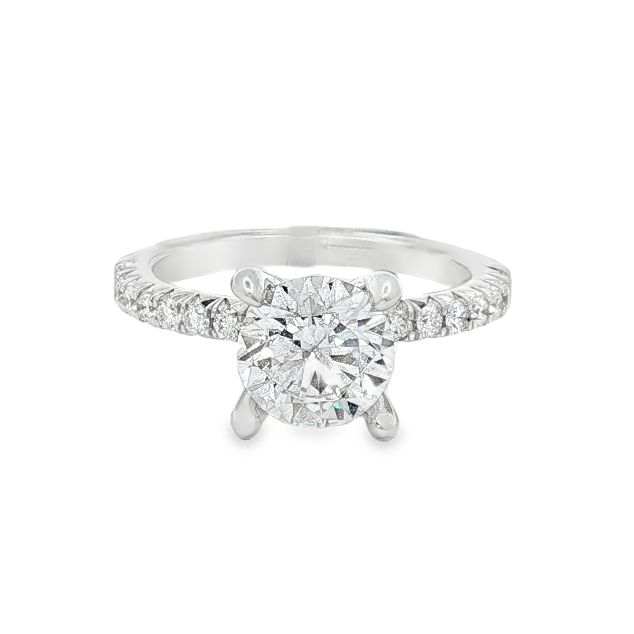 14K White Gold Classic Round Natural Diamonds Engagement Ring