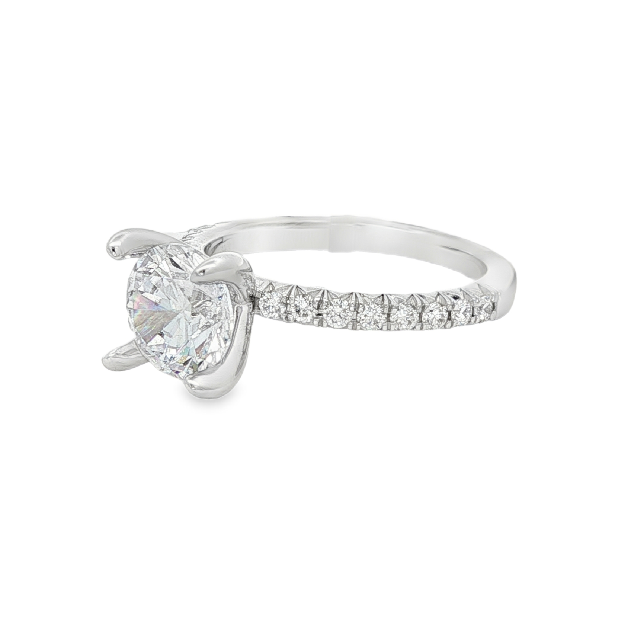 14K White Gold Classic Round Natural Diamonds Engagement Ring