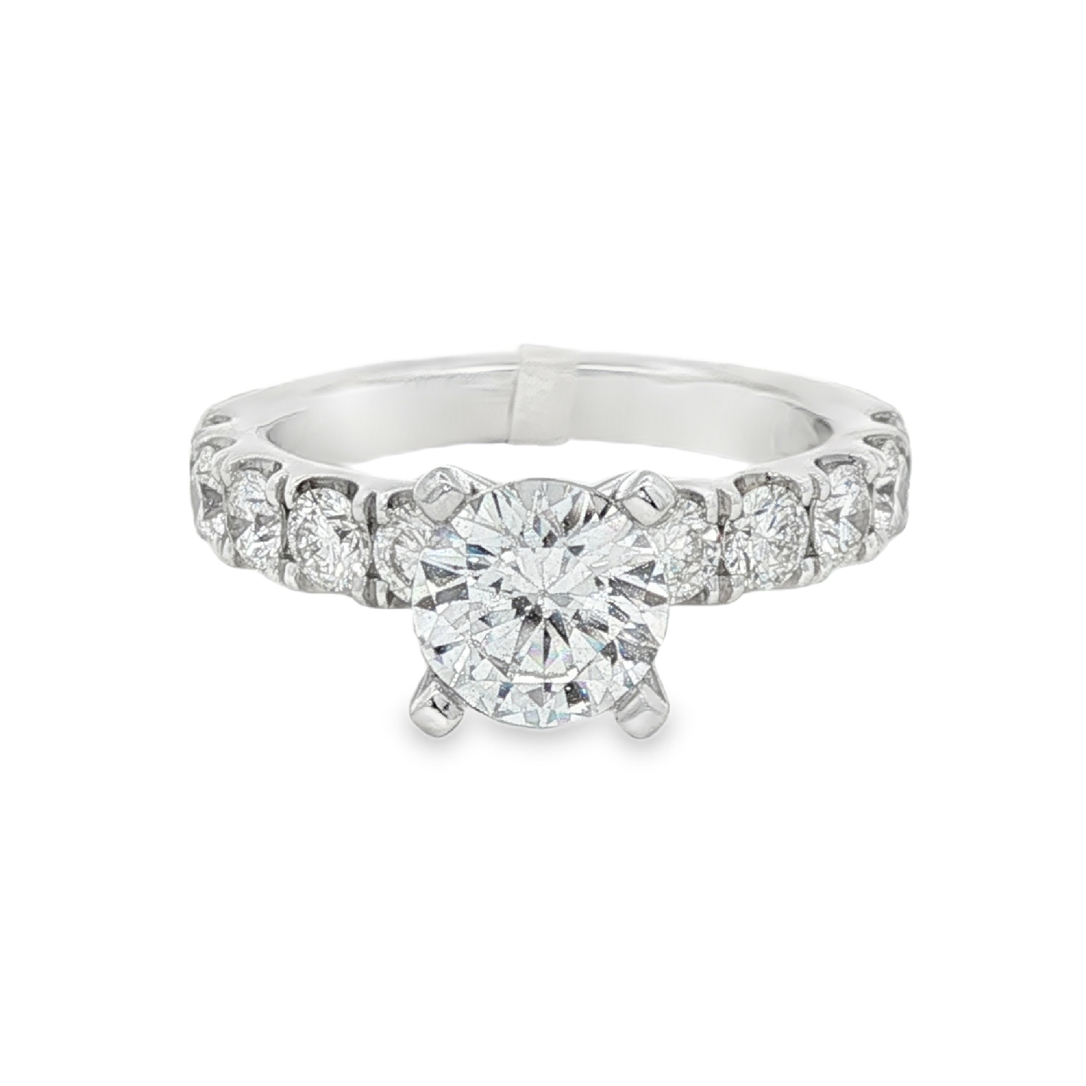 14K White Gold Classic Round Natural Diamonds Engagement Ring