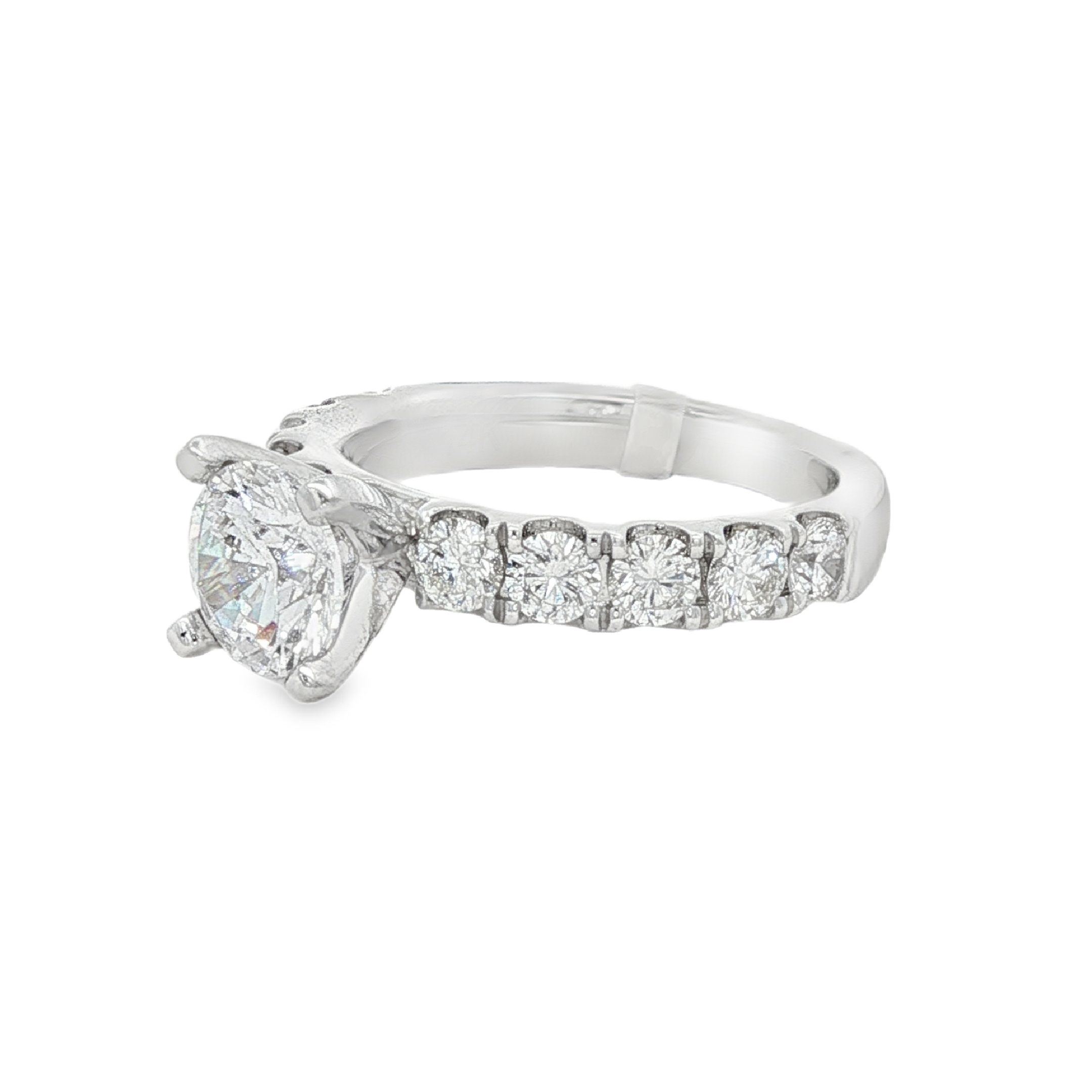 14K White Gold Classic Round Natural Diamonds Engagement Ring