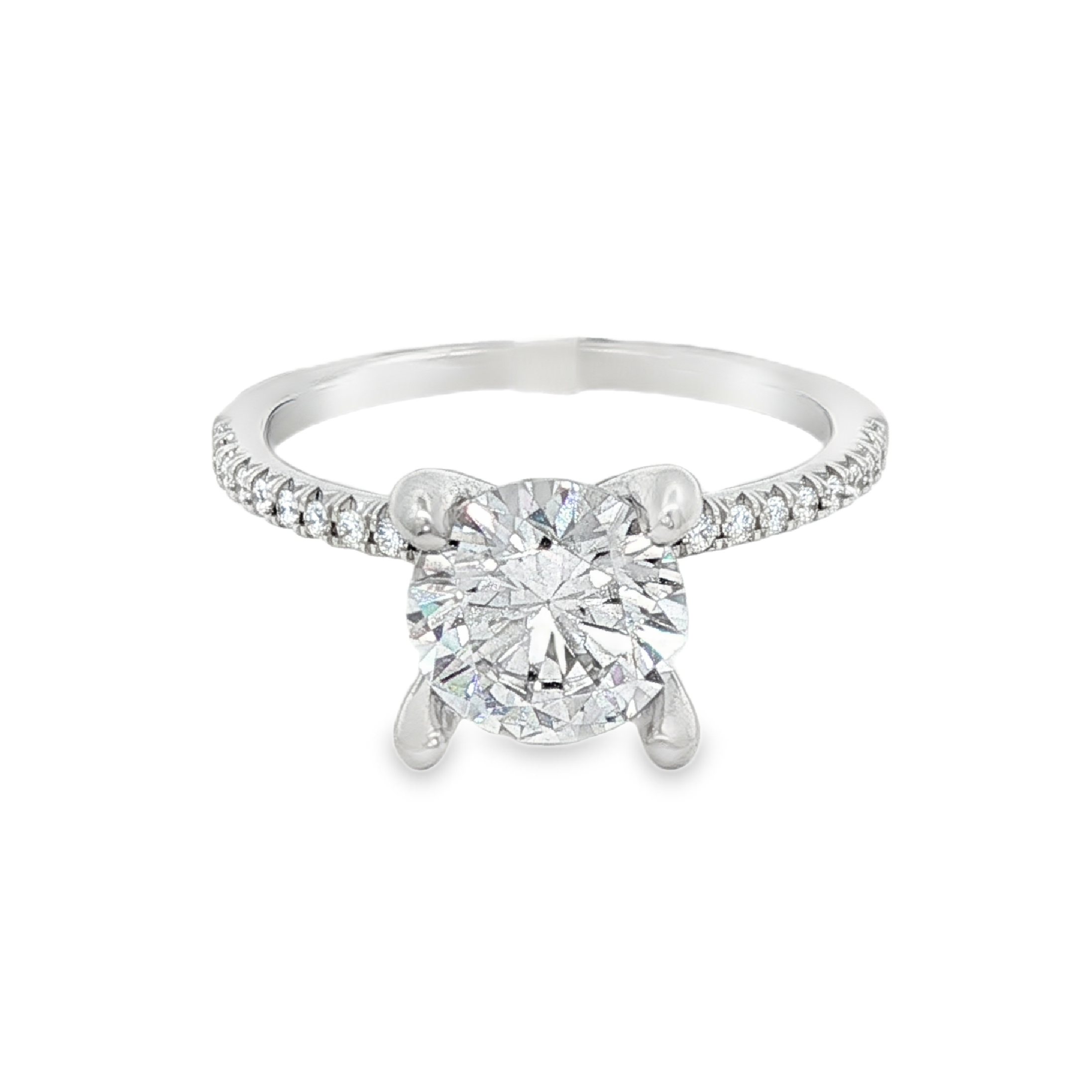 14K White Gold Classic Round Natural Diamonds Engagement Ring