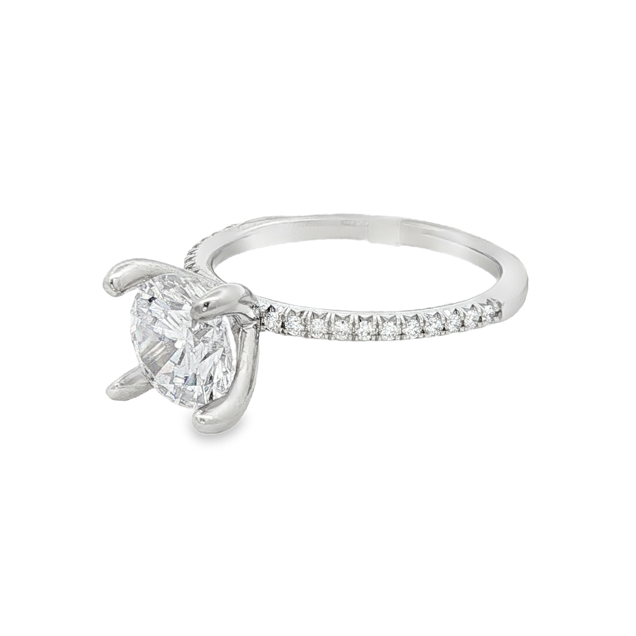 14K White Gold Classic Round Natural Diamonds Engagement Ring
