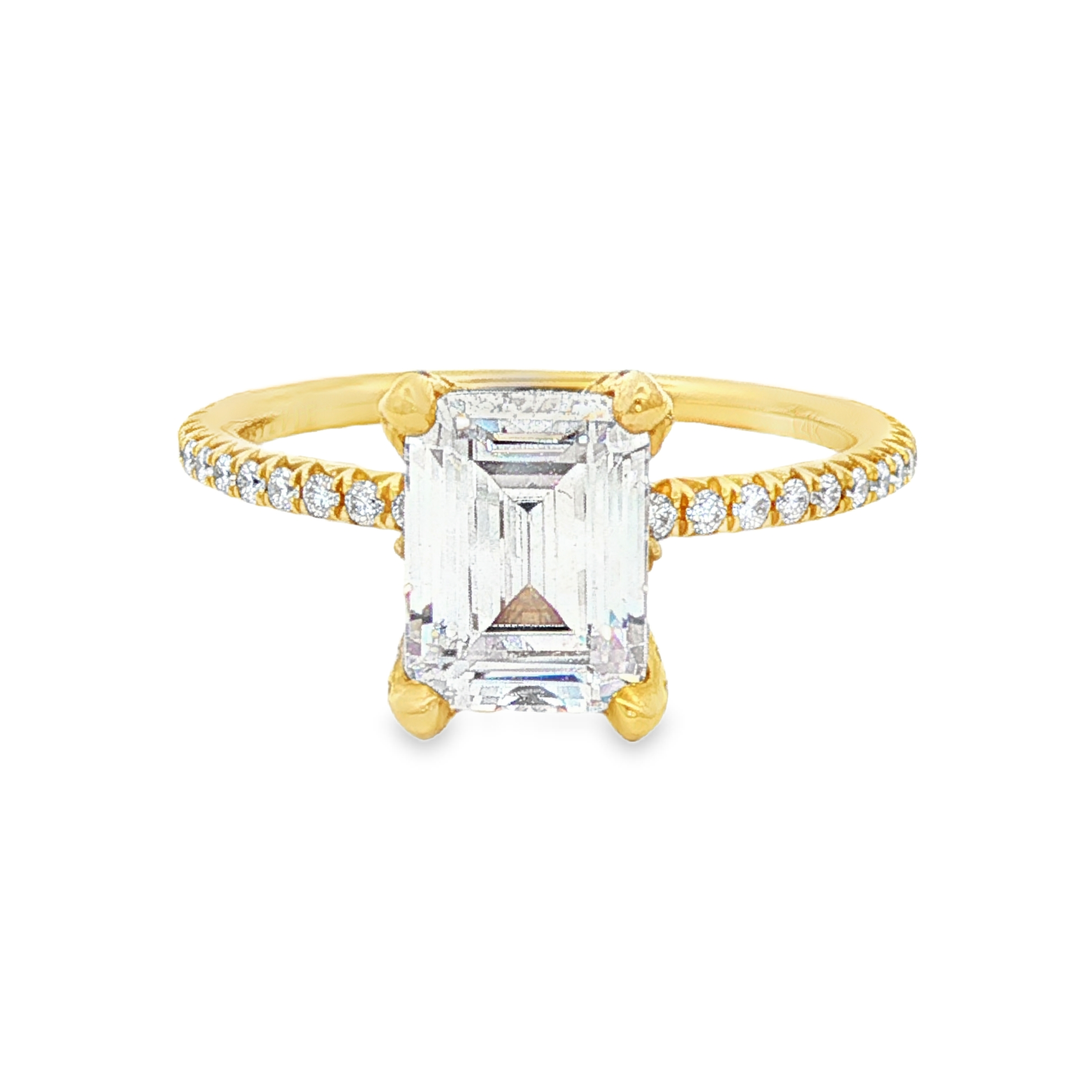 14K Yellow Gold Violet Classic Emerald Cut Natural Diamonds Engagement Ring