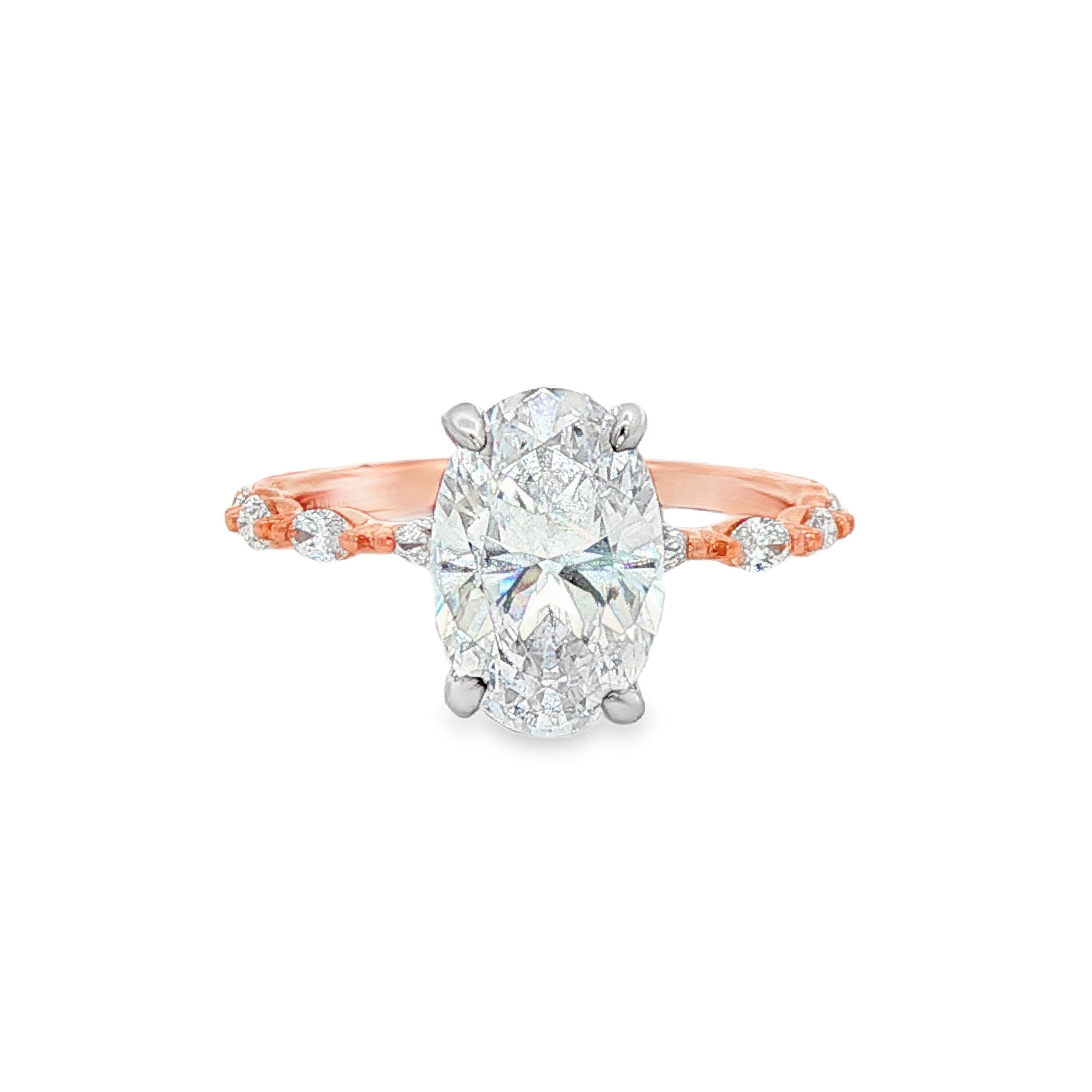 14K Two-Tone Adeena Hidden Halo Oval Natural Diamonds Engagement Ring