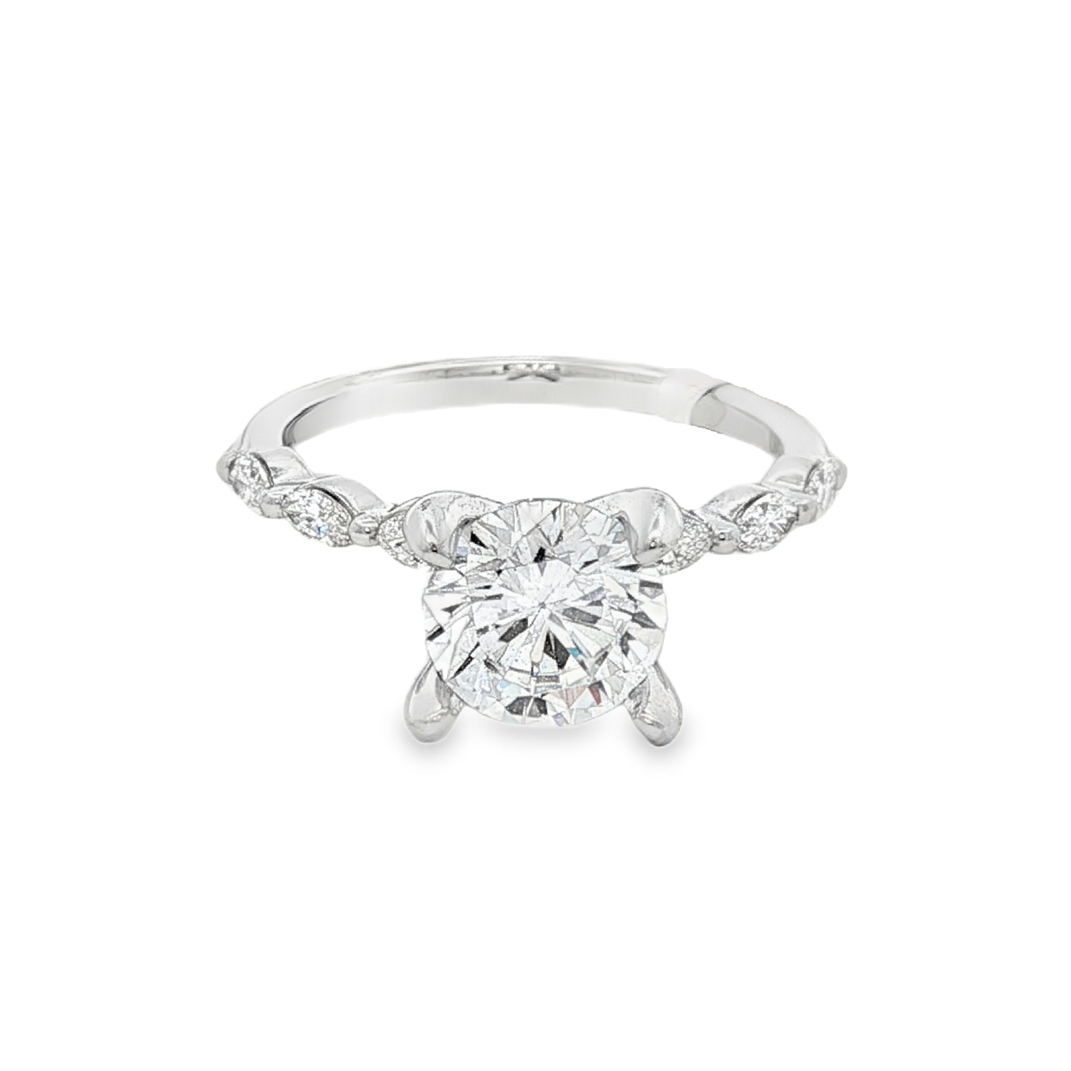 14K White Gold Classic Round Natural Diamonds Engagement Ring