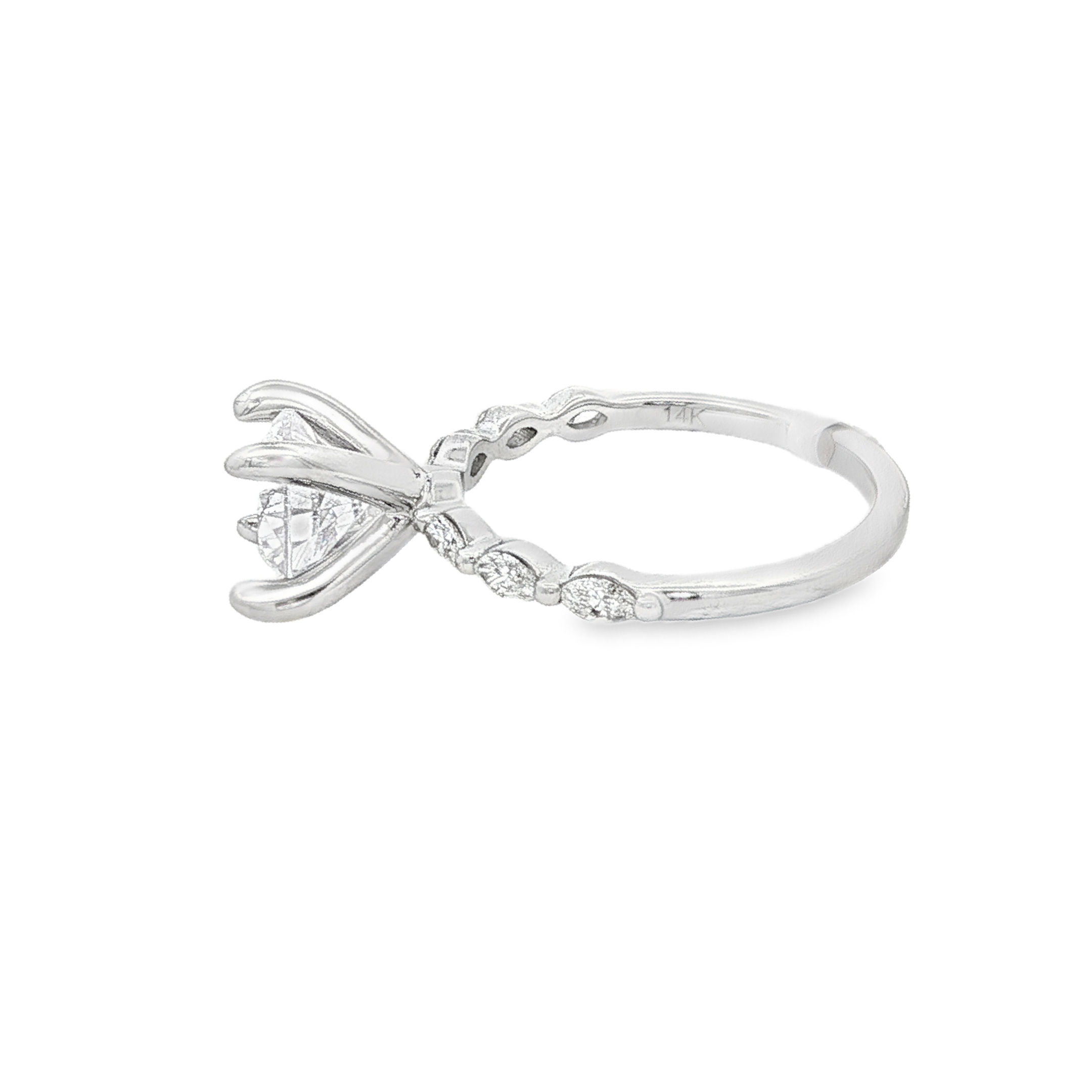 14K White Gold Classic Round Natural Diamonds Engagement Ring