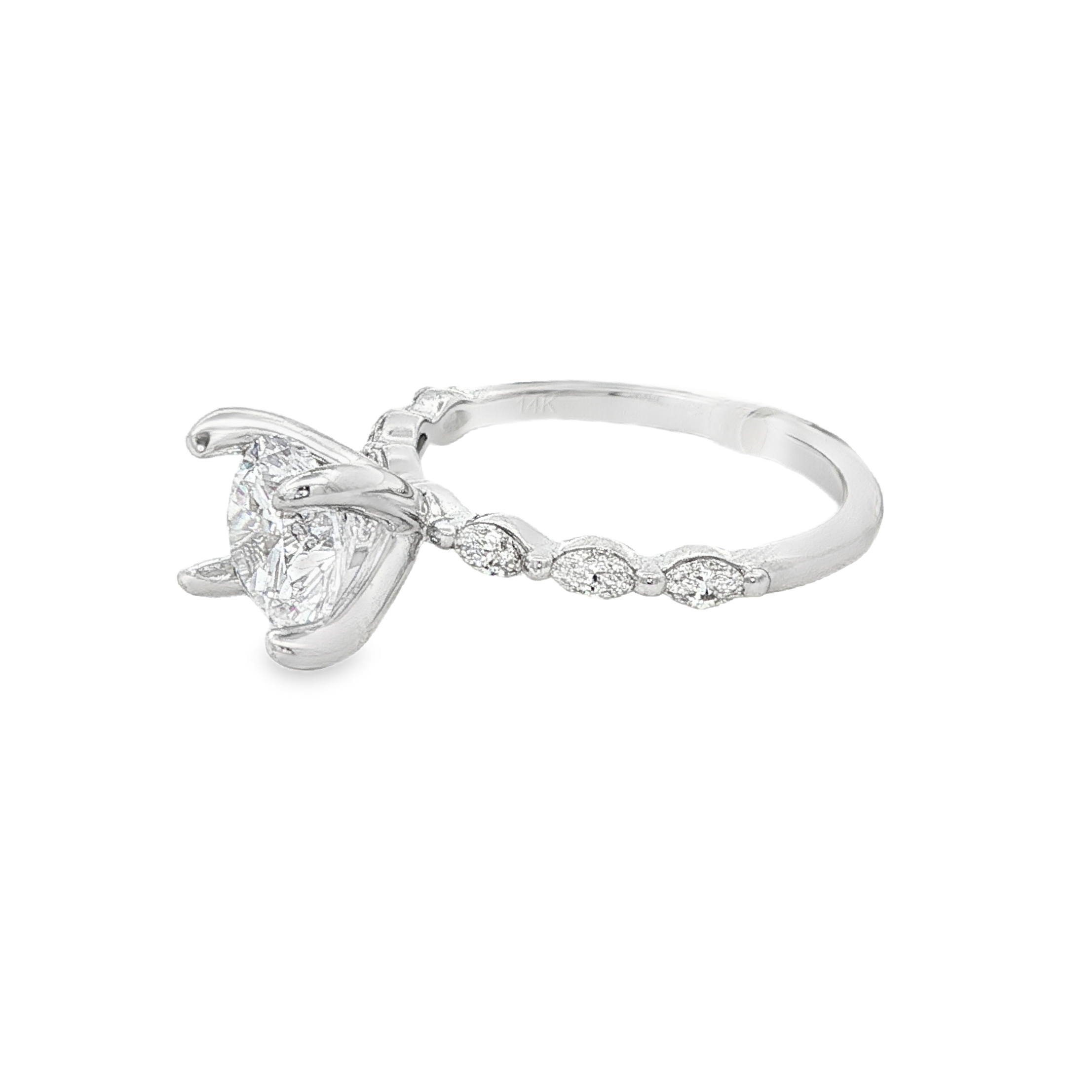 14K White Gold Classic Round Natural Diamonds Engagement Ring