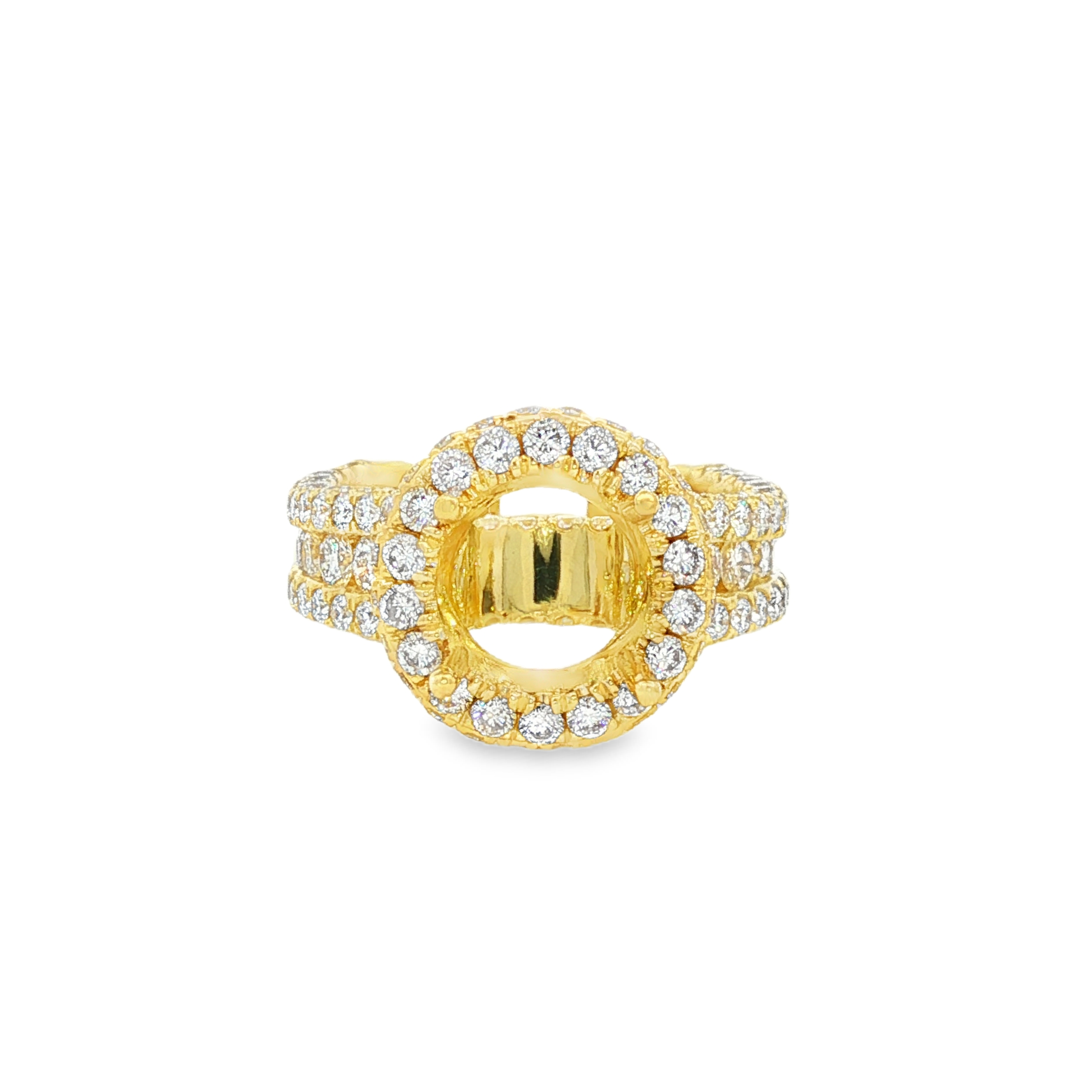 18K Yellow Gold Halo Round Natural Diamond Engagement Ring
